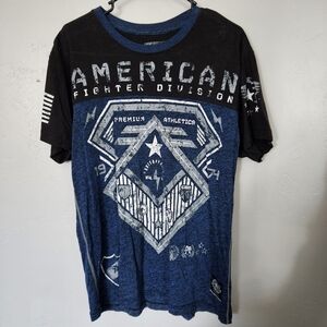 American Fighter Men's Large Blue and Black Short Sleeve T-shirt Graphic Tee